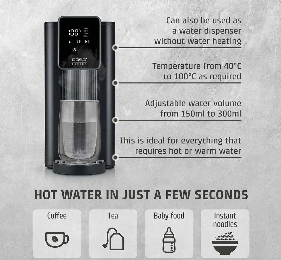 Caso Turbo Hot Water Dispenser | HW 616 | Water Dispenser | 2600 W | 2.5 L | Plastic/Stainless Steel | Black/Stainless Steel