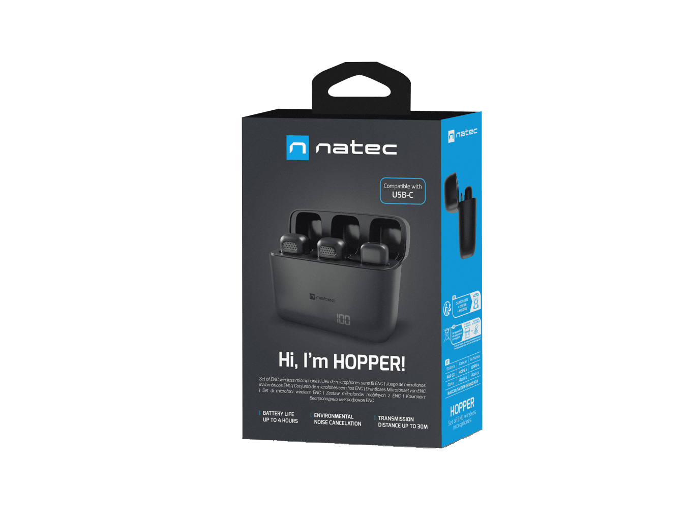 Natec | Hopper Lavier Mobile Microphone USB-C, 2 pcs | Noise reduction | Black