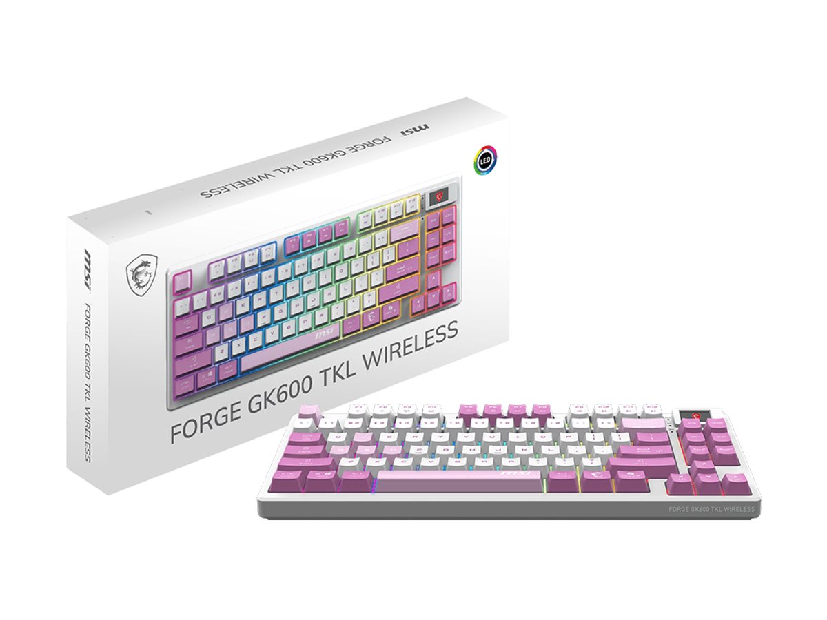 MSI FORGE GK600 TKL WIRELESS VIOLET | Gaming keyboard | Wireless | US | 2.4 GHz Wireless, Bluetooth, USB 2.0 | Mechanical Linear
