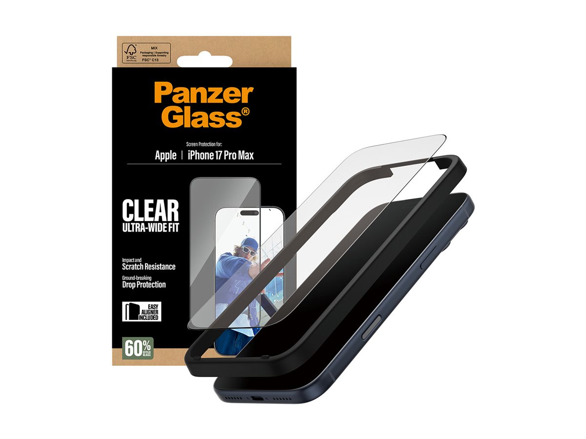 PanzerGlass Screen protector | Apple | iPhone 17 Pro Max | Glass | Transparent | Ultra-Wide Fit w. EasyAligner