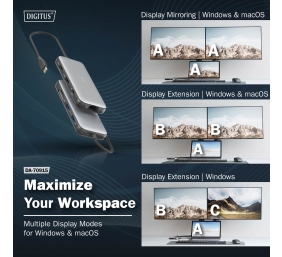 Digitus USB-C docking station, 8-port | DA-70915 | Ethernet LAN (RJ-45) ports 1 | HDMI ports quantity 2