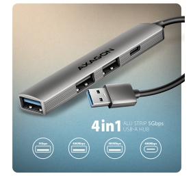 AXAGON ALU STRIP USB-A 4 port hub | HUE-STA