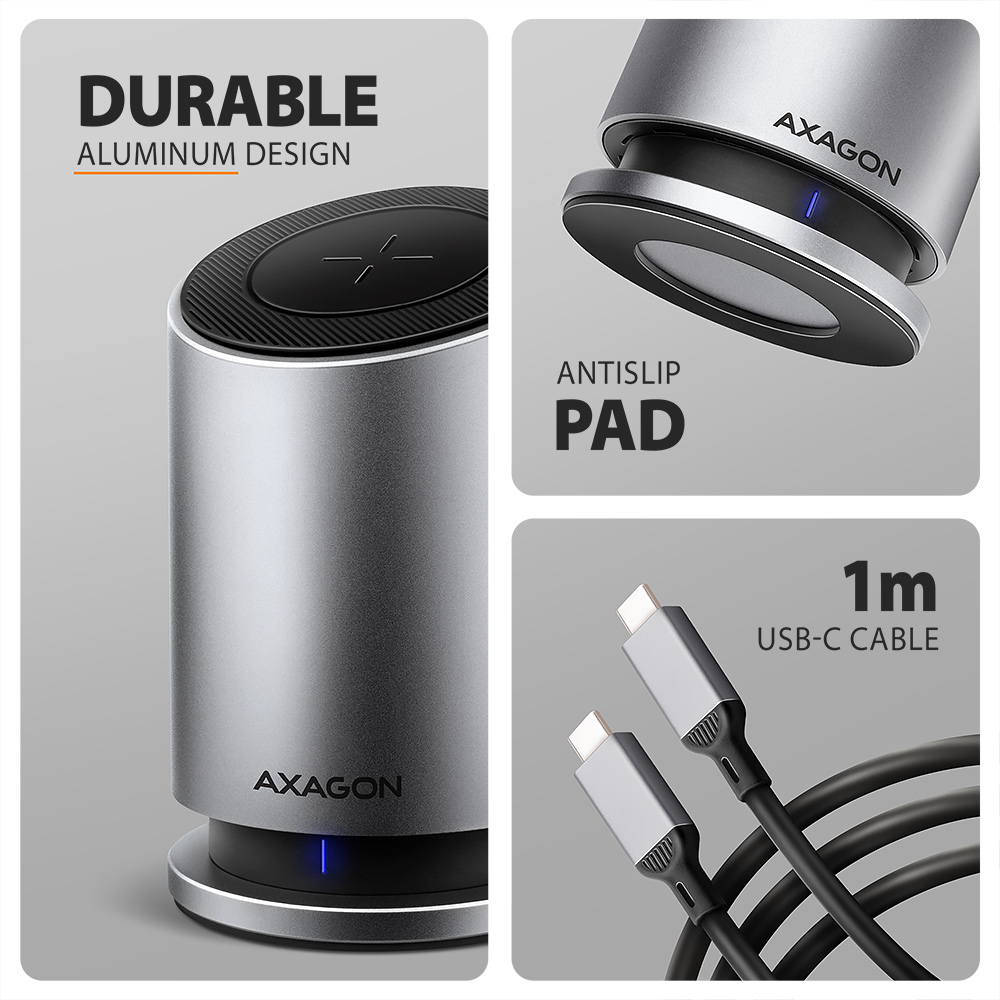 AXAGON USB-C 10Gbps Wireless Charging 9in1 hub | HMC-WL9