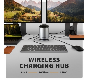 AXAGON USB-C 10Gbps Wireless Charging 9in1 hub | HMC-WL9