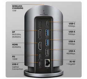 AXAGON USB-C 10Gbps Wireless Charging 9in1 hub | HMC-WL9