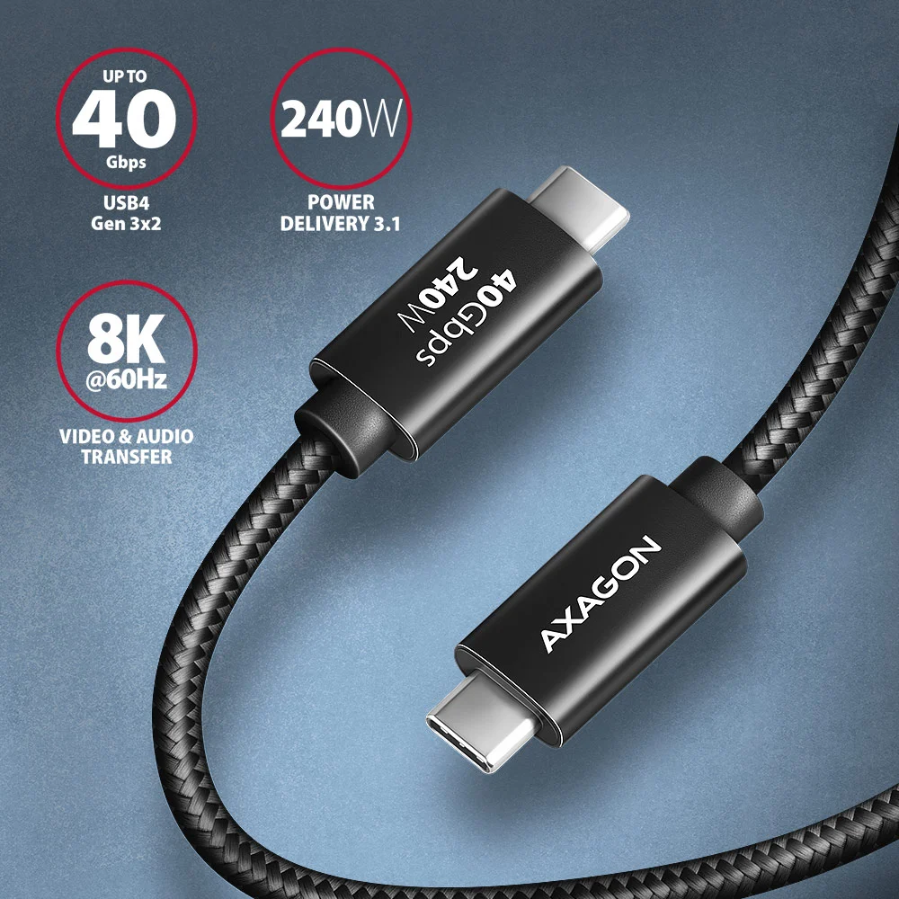 AXAGON NewGEN+ USB-C to USB-C 4 Gen 3×2/240 W cable, 0.5 m | BUCM4X-CM05AB