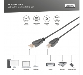 Digitus USB 2.0 Connection Cable | AK-300105-030-S