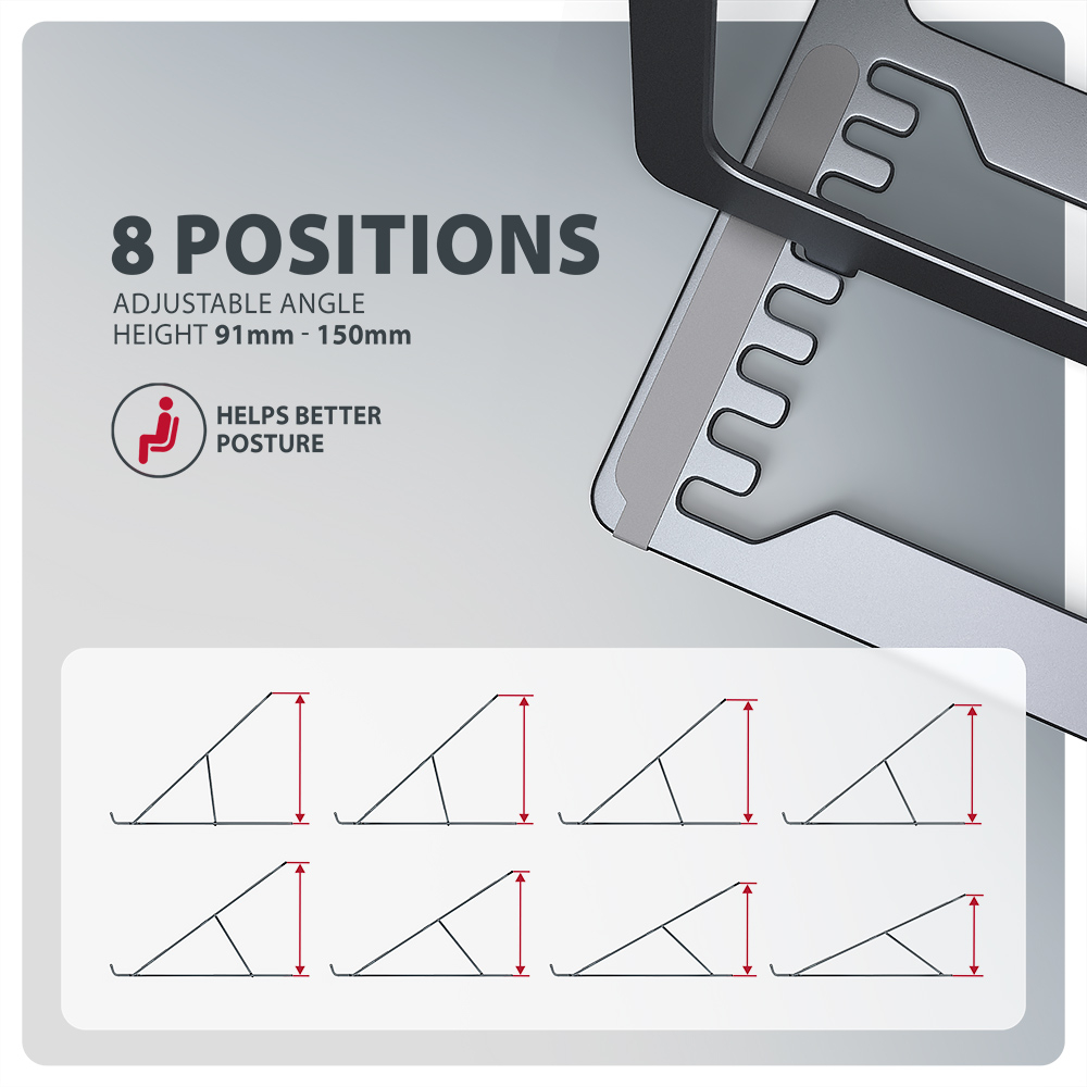 AXAGON STND-LAG stand for laptops and tablets | Adjustable Height, Angle | 10-17.3 " | Maximum weight (capacity) 20 kg | Grey