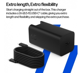 HP C90CKUT Nešiojamo kompiuterio įkroviklis 65W GaN, USB-C, EU, Juoda