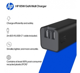 HP C90CKUT Nešiojamo kompiuterio įkroviklis 65W GaN, USB-C, EU, Juoda