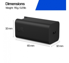 HP C90CKUT Nešiojamo kompiuterio įkroviklis 65W GaN, USB-C, EU, Juoda