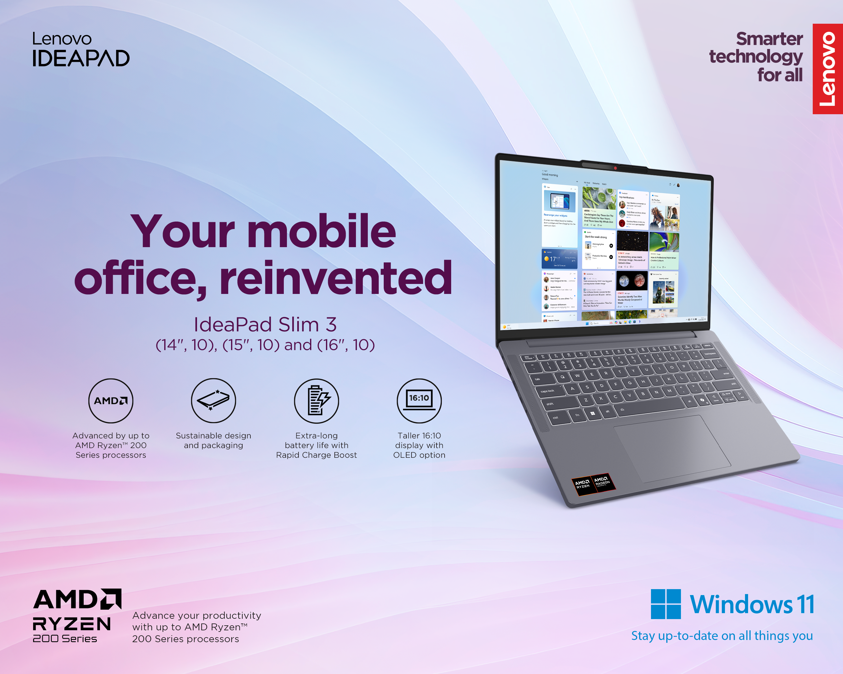 Lenovo IdeaPad Slim 3 15AMN8 | Arctic Grey | 15.6 " | TN | FHD | 1920 x 1080 pixels | Anti-glare | AMD Ryzen 3 | 7320U | 16 GB | Soldered LPDDR5 | Solid-state drive capacity 512 GB | AMD Radeon 610M Graphics | Windows 11 Home | 802.11ax | Bluetooth versio