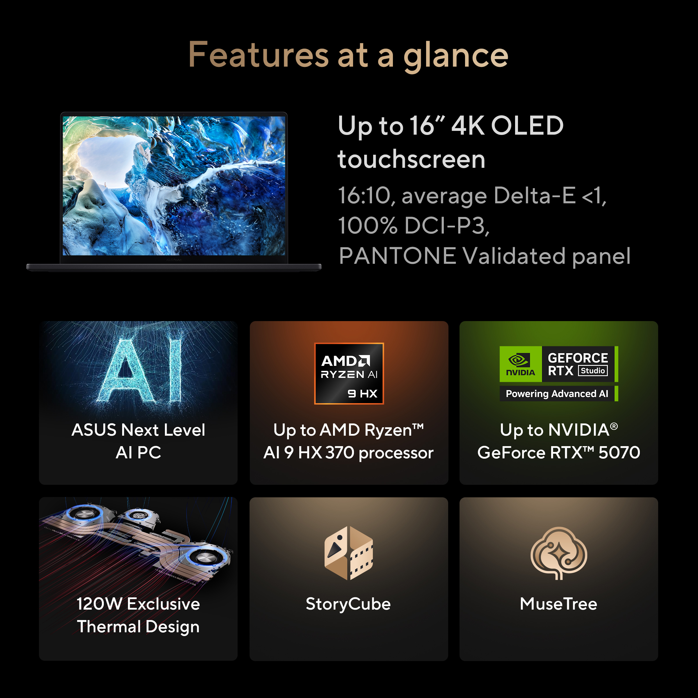 Asus ProArt P16 H7606WP-SR231X | Nano Black | 16 " | OLED | Touchscreen | 3K | 2880 x 1800 pixels | 120 Hz | Glossy | AMD Ryzen AI 9 | HX 370 | 64 GB | LPDDR5X | Solid-state drive capacity 2000 GB | NVIDIA GeForce RTX 5070 | GDDR7 | 8 GB | Windows 11 Pro 