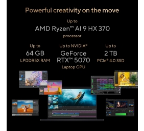 Asus ProArt P16 H7606WP-SR231X | Nano Black | 16 " | OLED | Touchscreen | 3K | 2880 x 1800 pixels | 120 Hz | Glossy | AMD Ryzen AI 9 | HX 370 | 64 GB | LPDDR5X | Solid-state drive capacity 2000 GB | NVIDIA GeForce RTX 5070 | GDDR7 | 8 GB | Windows 11 Pro 