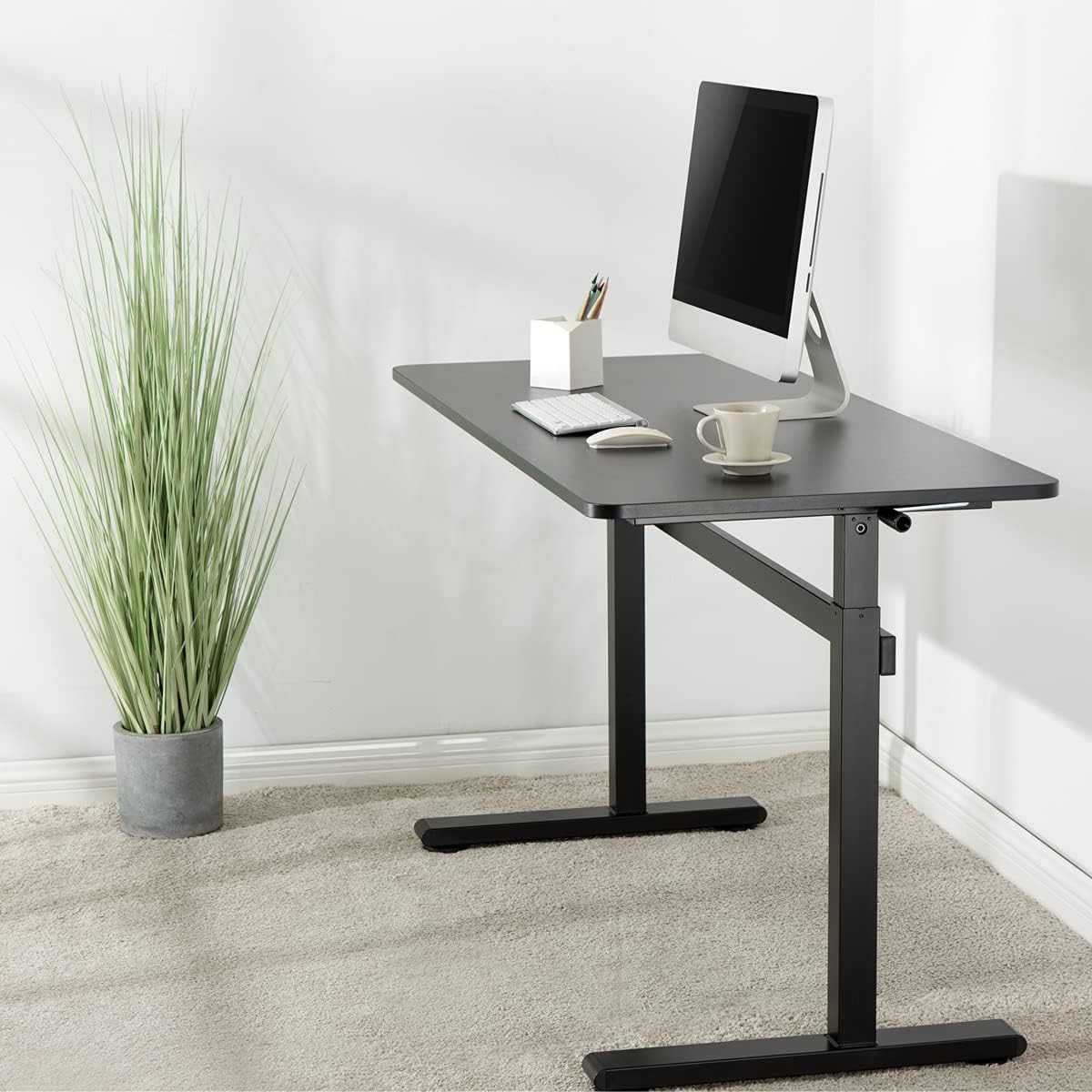 Manually adjustable sit-stand desk EO0027 | 70-117 cm | Maximum load weight 40 kg | Black