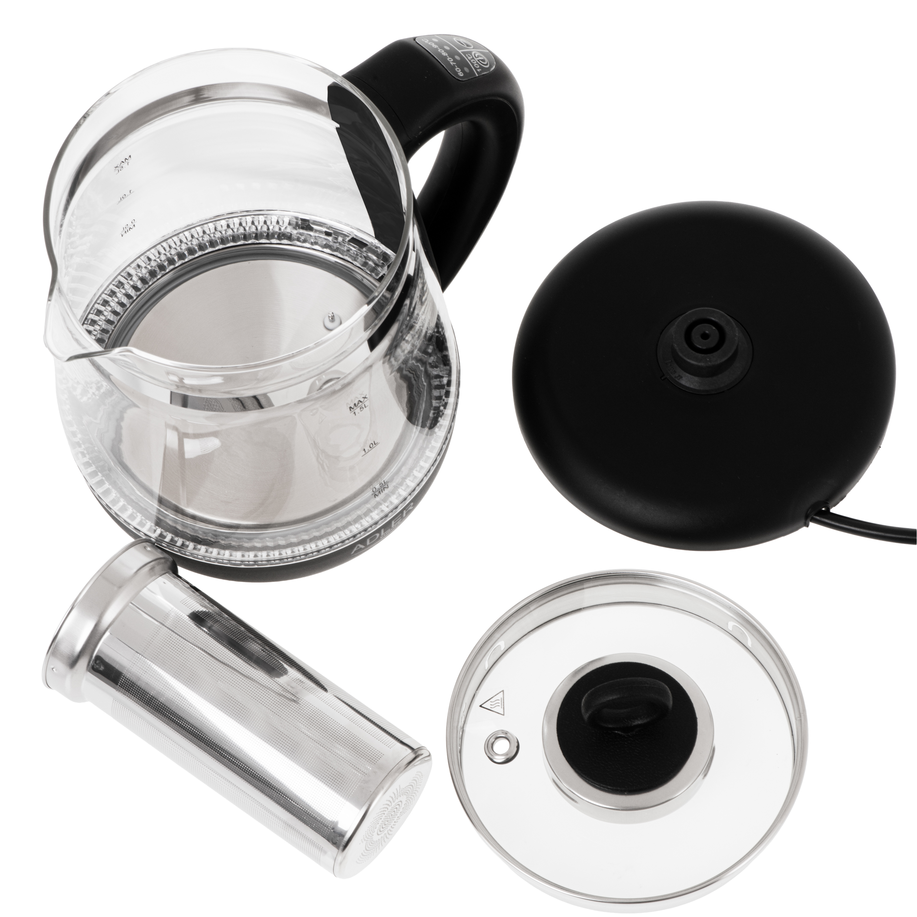 Adler Kettle | AD 1299 | Electric | 2200 W | 1.5 L | Glass | 360° rotational base | Black