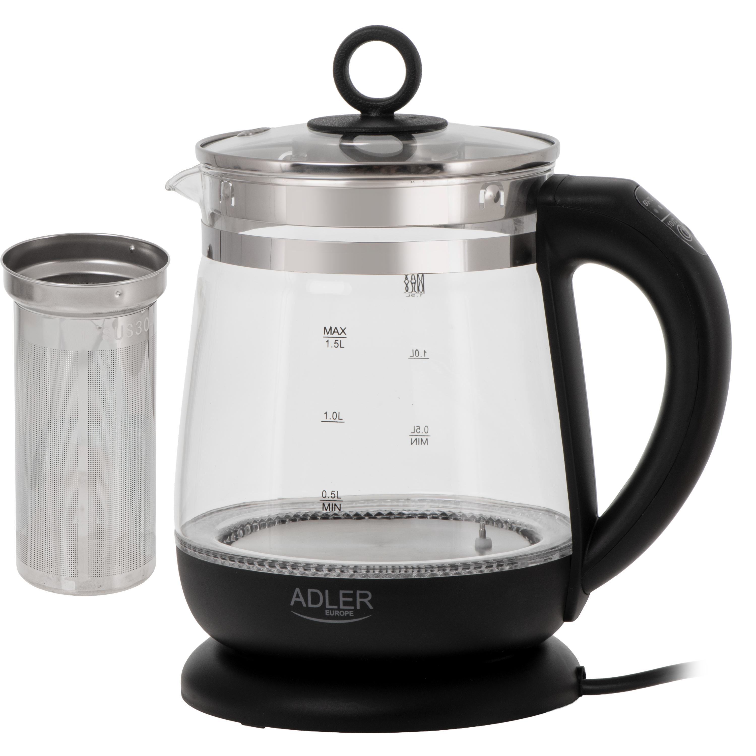 Adler Kettle | AD 1299 | Electric | 2200 W | 1.5 L | Glass | 360° rotational base | Black