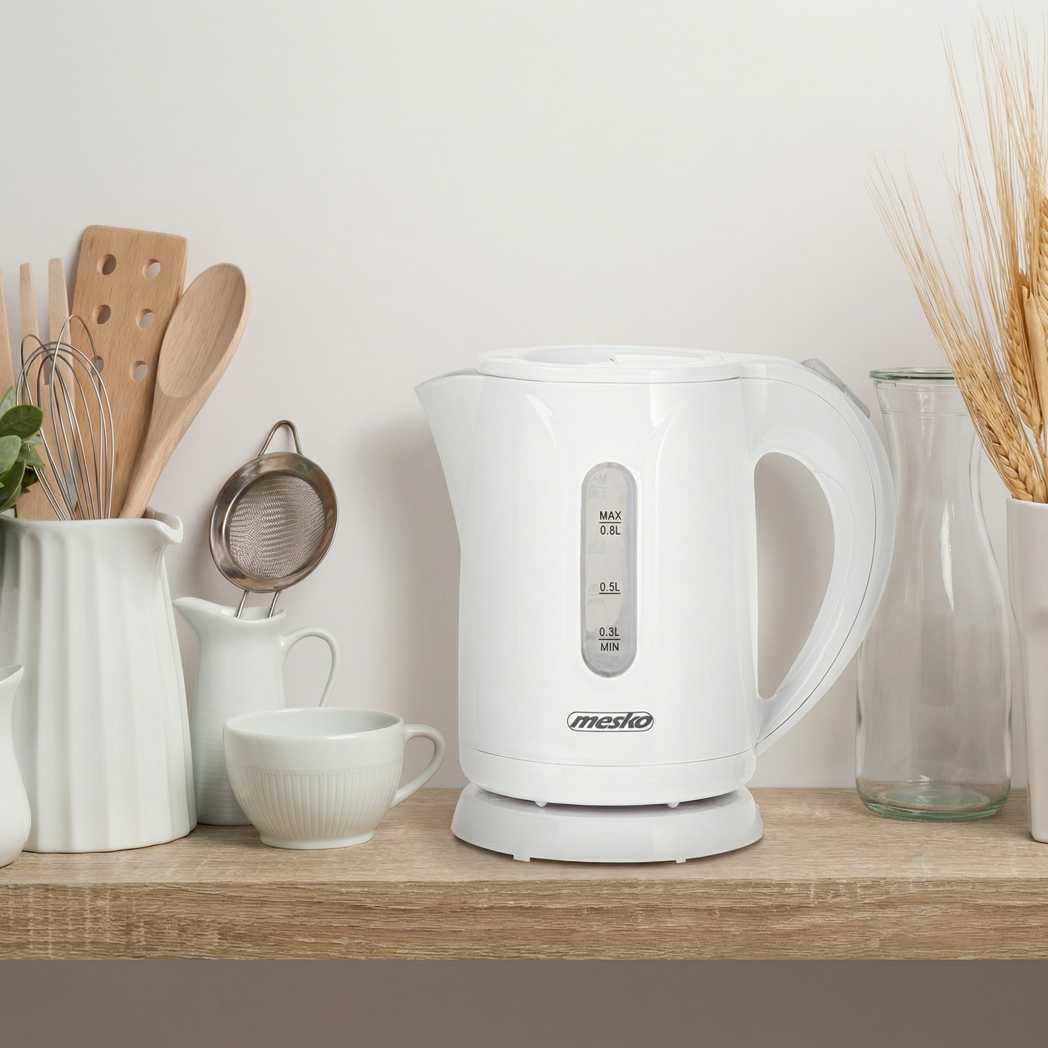 Mesko Kettle | MS 1376 | Electric | 850 W | 0.8 L | Plastic | 360° rotational base | White