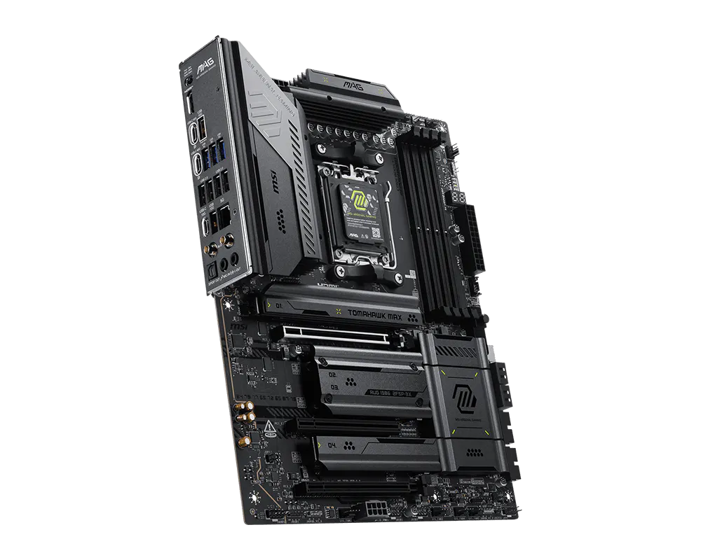 MSI MAG X870E TOMAHAWK MAX WIFI | Processor family AMD | Processor socket AM5 | DDR5 | Supported hard disk drive interfaces SATA, M.2 | Number of SATA connectors 4