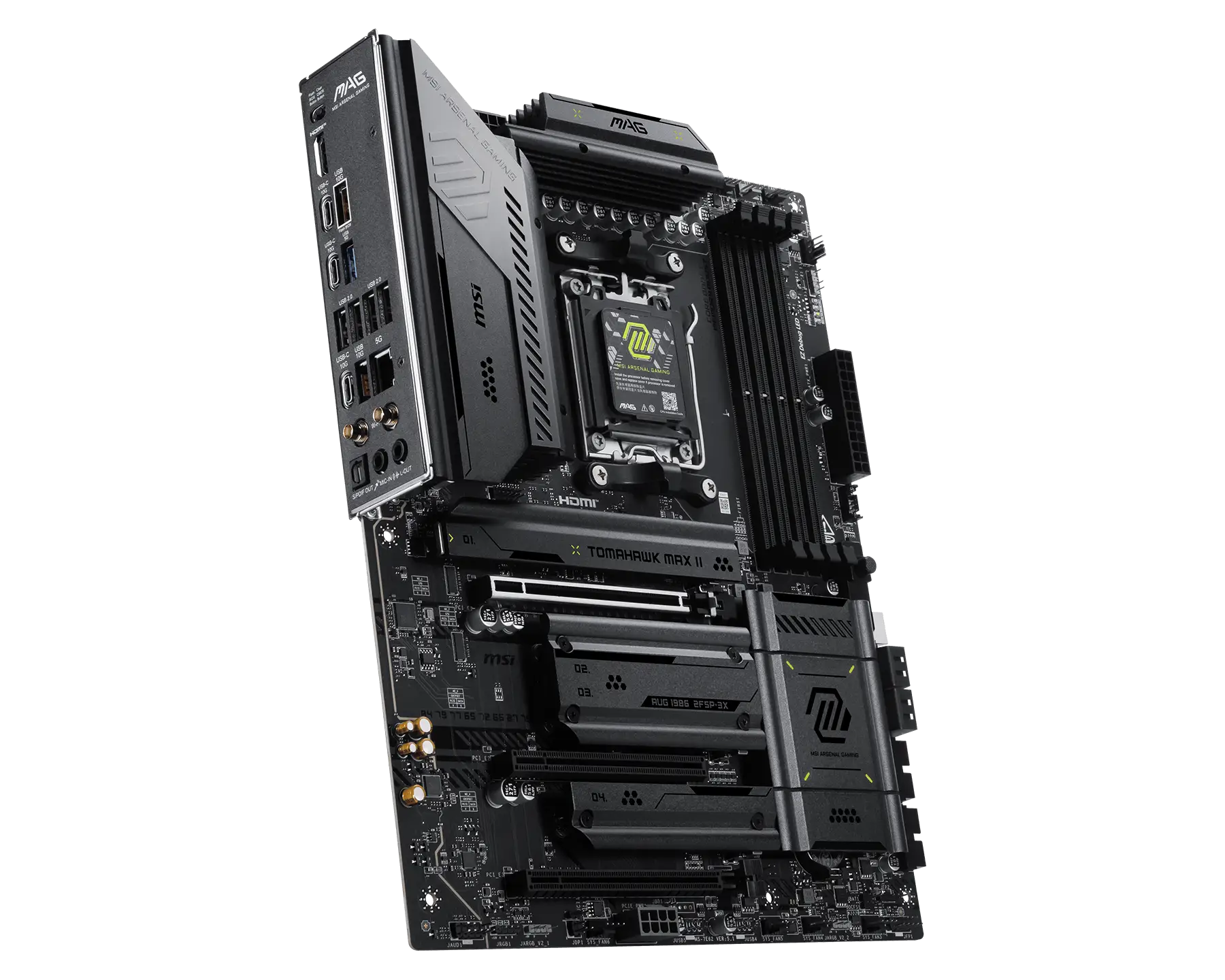 MSI MAG B850 TOMAHAWK MAX WIFI II | Processor family AMD | Processor socket AM5 | DDR5 | Supported hard disk drive interfaces SATA, M.2 | Number of SATA connectors 4