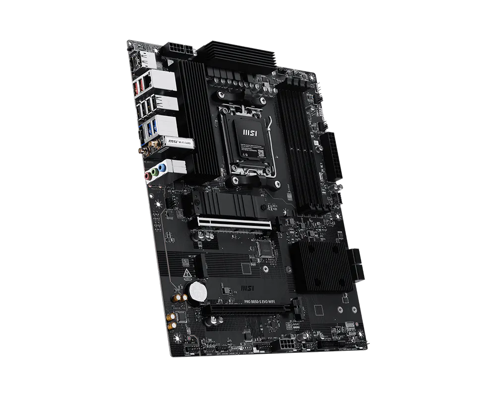 MSI PRO B850-S EVO WIFI | Processor family AMD | Processor socket AM5 | DDR5 | Supported hard disk drive interfaces SATA, M.2 | Number of SATA connectors 4