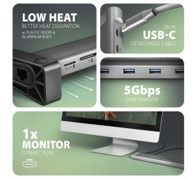 AXAGON USB-C 5Gbps LONGER 9in1 hub | HMC-10HLS