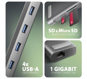 AXAGON USB-C 5Gbps LONGER 9in1 hub | HMC-10HLS