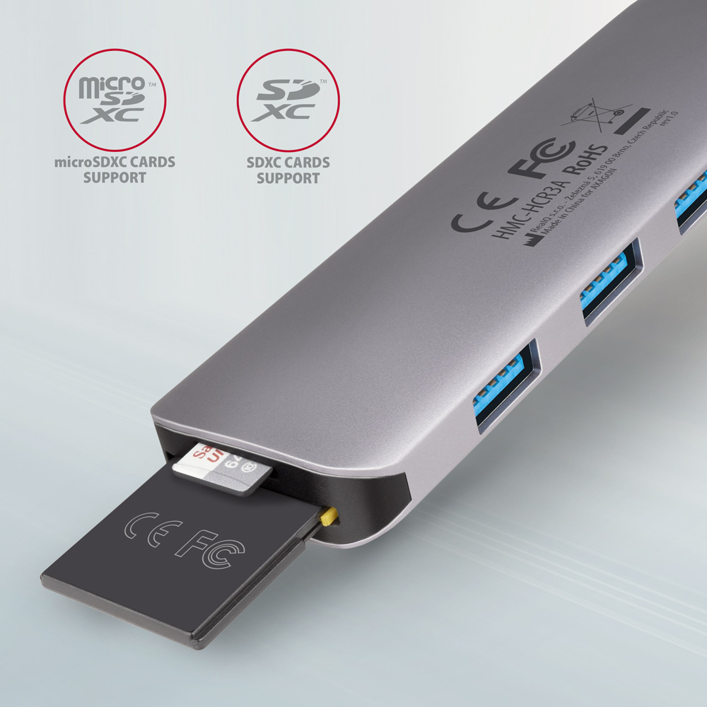 AXAGON SuperSpeed USB-C COMBO 5in1 hub | HMC-HCR3A