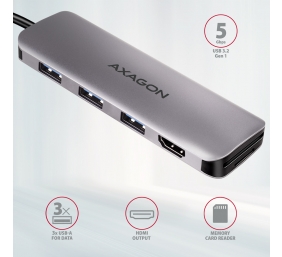 AXAGON SuperSpeed USB-C COMBO 5in1 hub | HMC-HCR3A
