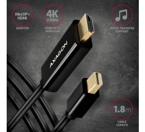 AXAGON MINI DP to HDMI cable, 1.8 m, 4K/30Hz | RVDM-HI14C2 | 1.8 m
