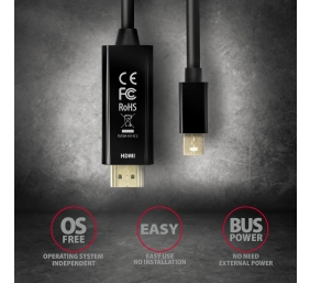 AXAGON MINI DP to HDMI cable, 1.8 m, 4K/30Hz | RVDM-HI14C2 | 1.8 m