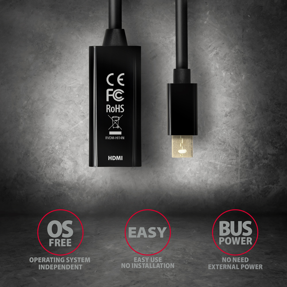 AXAGON Mini DP to HDMI adapter, 4K/30Hz | RVDM-HI14N