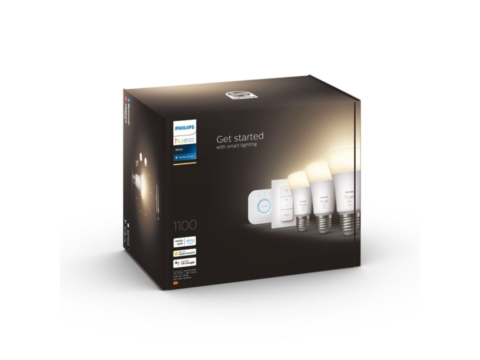 Hue W Starter Kit 9,5W A60 E27, 3pcs, Bridge, Switch | E27 | 9.5 W | Warm White 2700K | Bluetooth and Zigbee