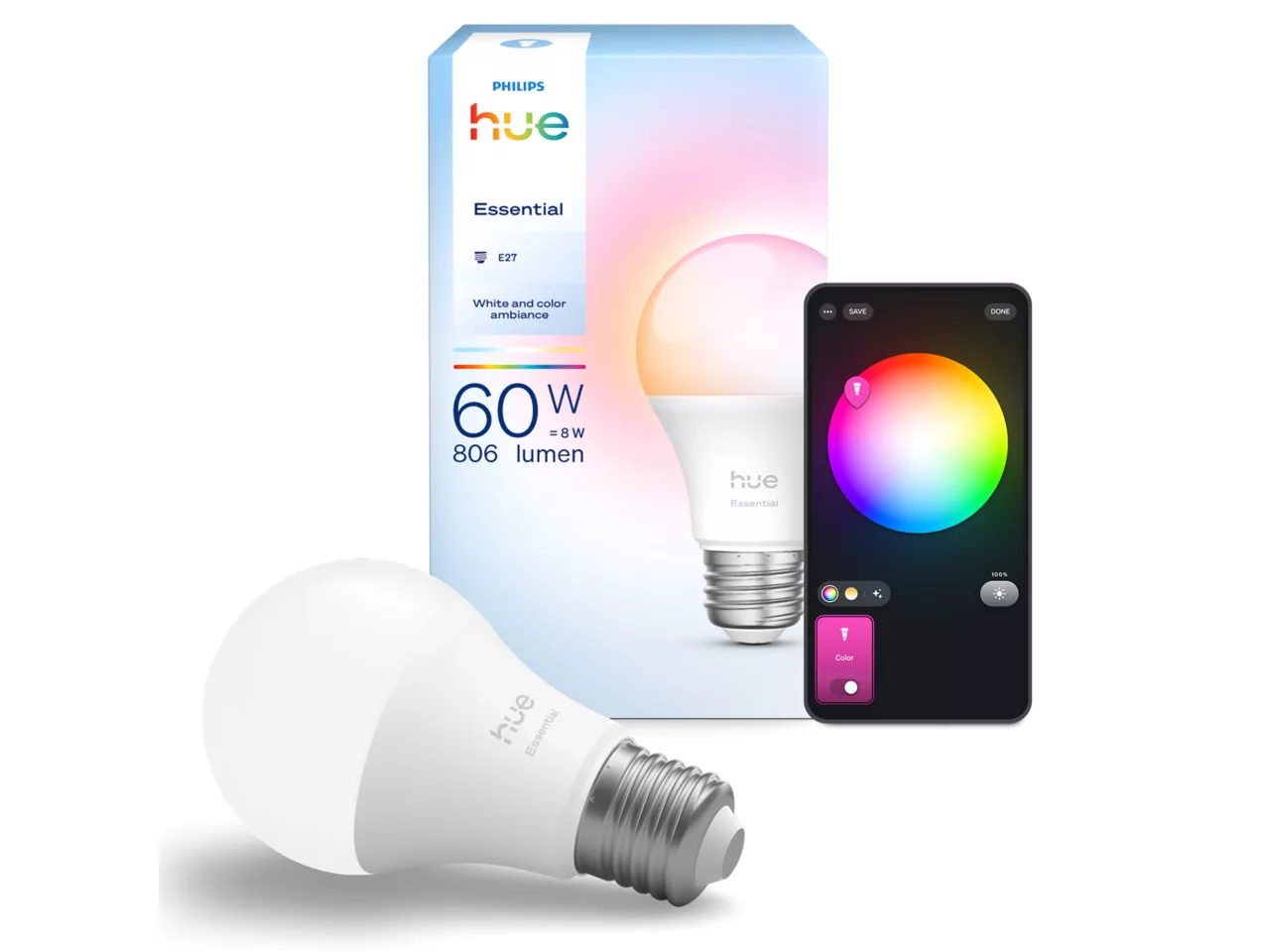 Philips Hue E WCA 806 A60 1P EU | E27 | 8 W | 16 million colours, White and colour light | Bluetooth, Zigbee