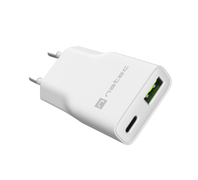 Natec Ribera USB Charger Gan Slim USB 1X USB-A + 1X USB-C 20W | NUC-2376