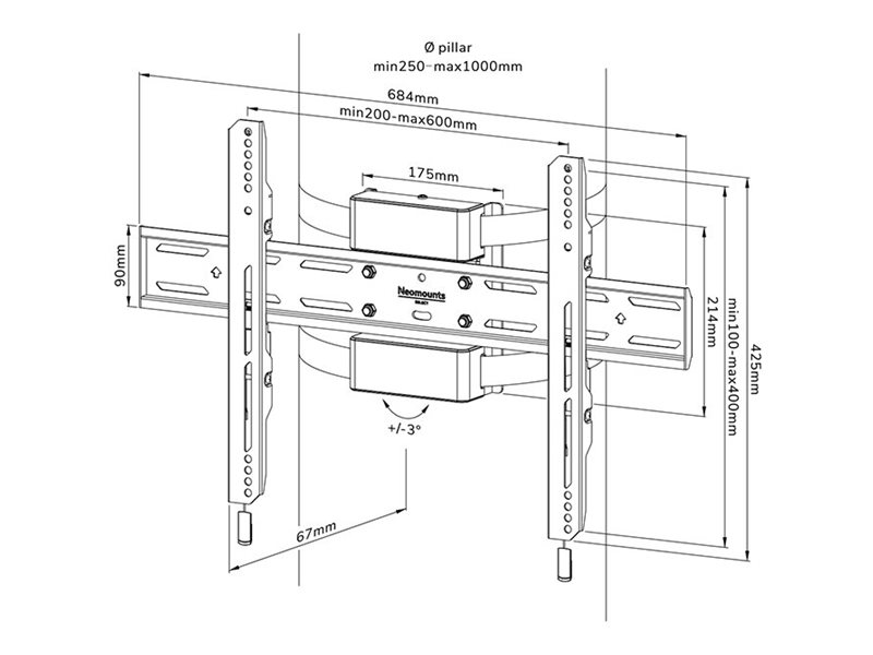 Neomounts Pillar Mount | WL30S-910BL16 | Level adjustment | 40-75 " | Maximum weight (capacity) 50 kg | Black