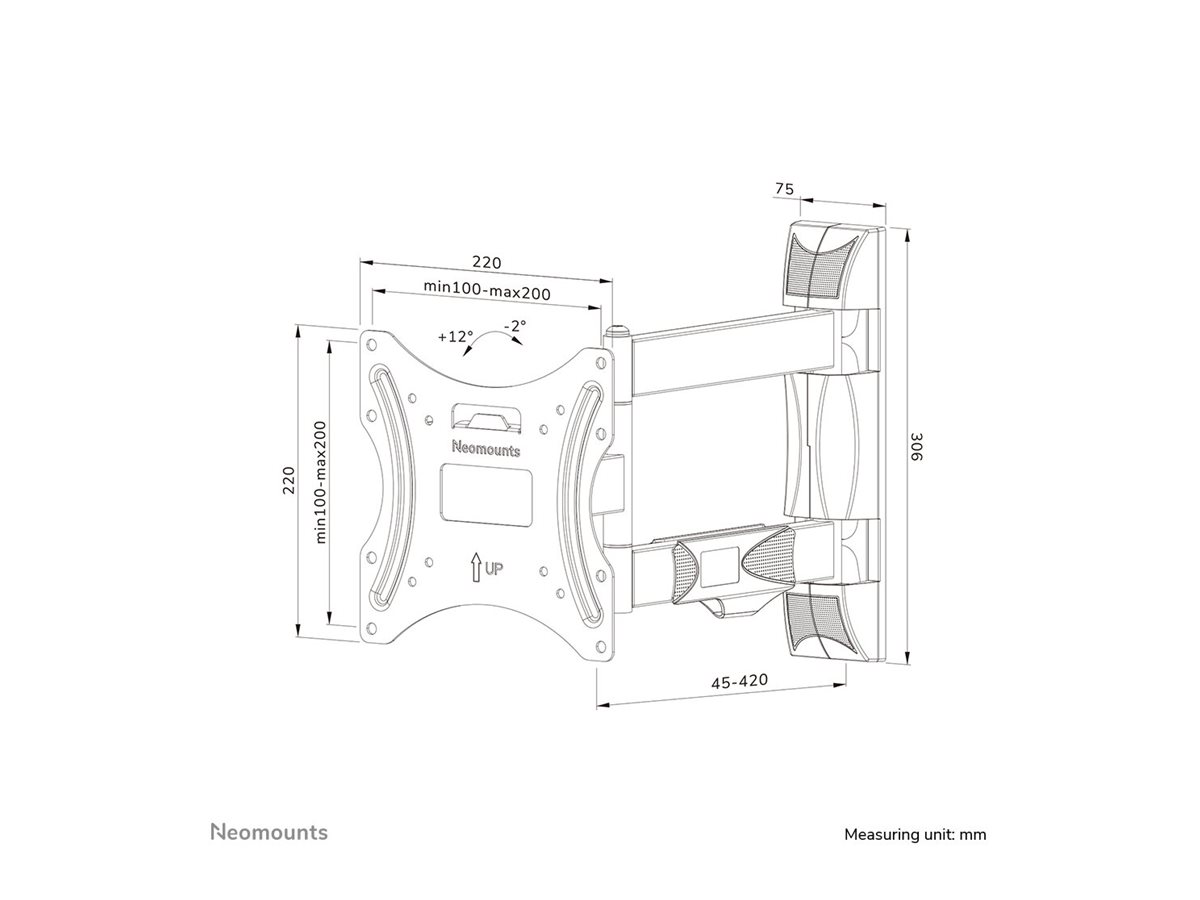 Neomounts Wall mount | WL40-550BL12 | Full motion, Tilt, Swivel | 32-55 " | Maximum weight (capacity) 35 kg | Black