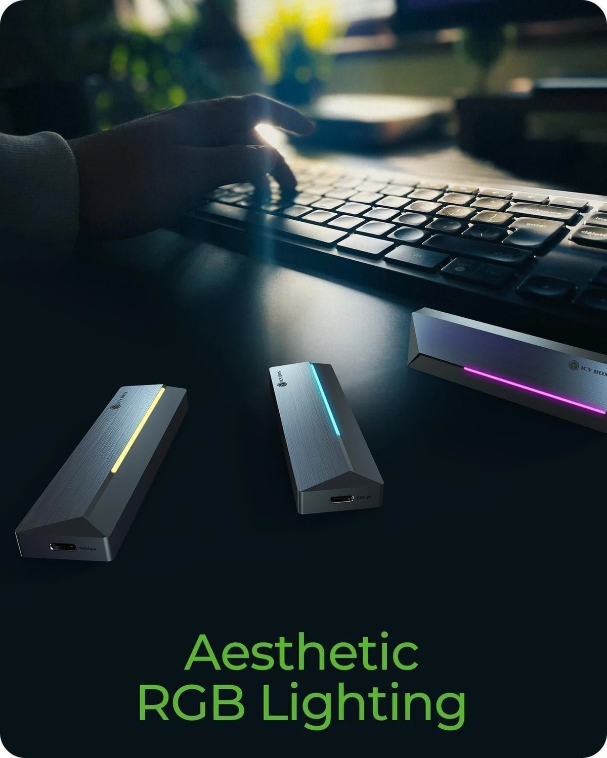 Raidsonic Icy Box M.2 SATA/NVMe SSD Enclosure with USB 3.2 Gen 2 Type-C and RGB light | Warranty IB-1826MCL-CU31 month(s)