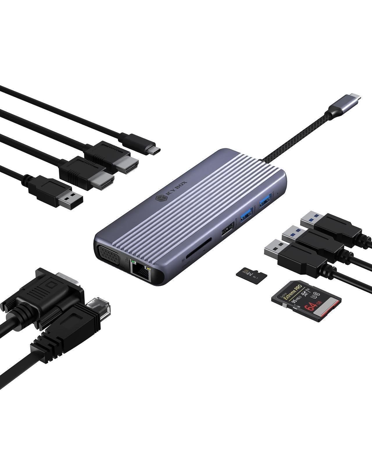 Raidsonic Icy Box Travel Dock 12-in-1, 3x video output (2x HDMI + 1x VGA) | IB-DK4062-CPD