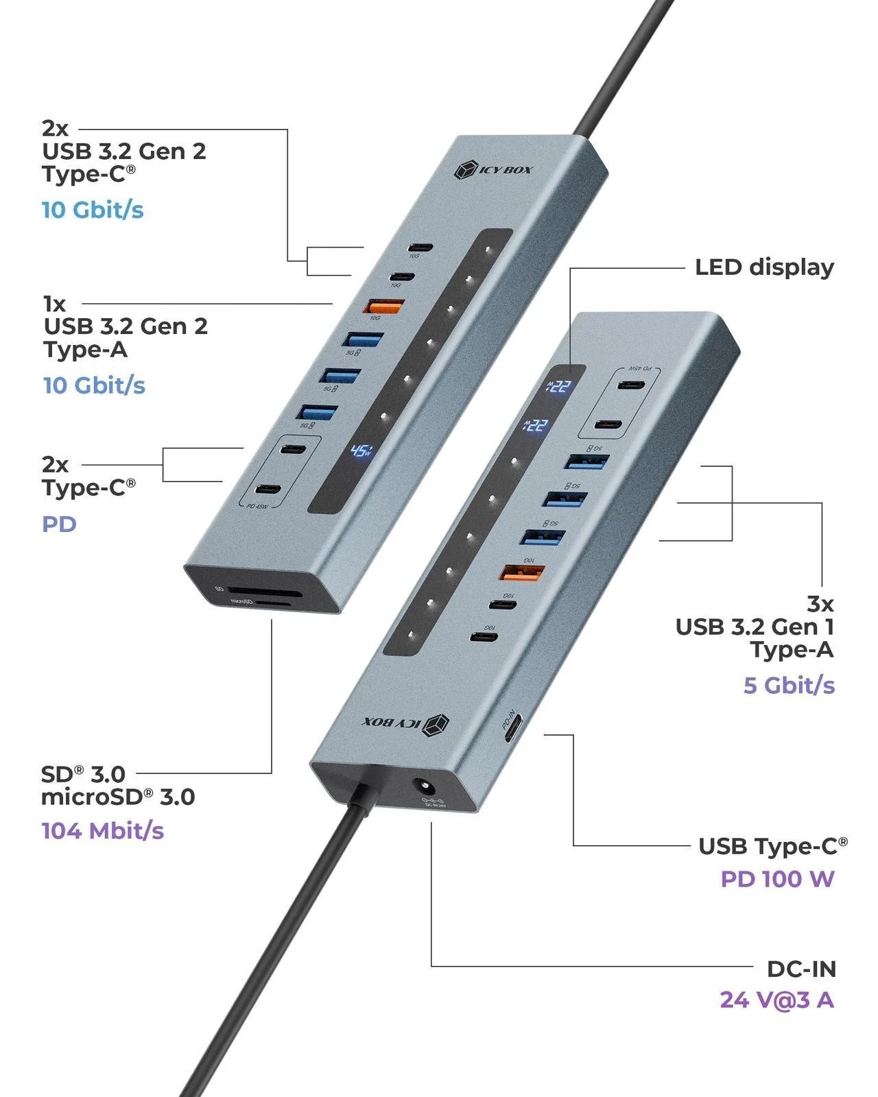 Raidsonic Icy Box USB Hub 11-in-1 USB-C Hub USB 3.2 Gen 2 PD | IB-HUB1742CR-C2PD