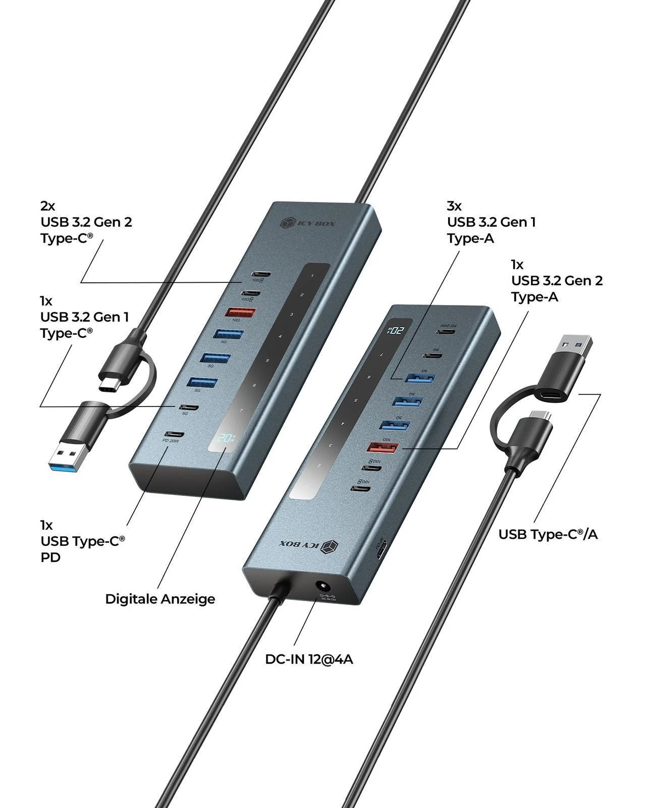 Raidsonic 9-in-1 hub with Power Delivery and Type-C/Type-A host connection | IB-HUB1743-CPD
