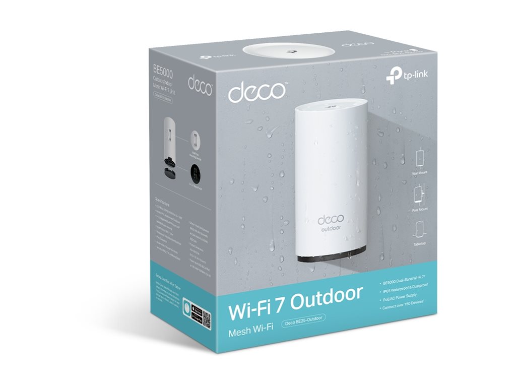 TP-LINK BE3600 Outdoor/Indoor Mesh WiFi 7 Router | Deco BE25-Outdoor (1-pack) | 802.11ax | 2.4 GHz / 5 GHz | MU-MiMO No | PoE in