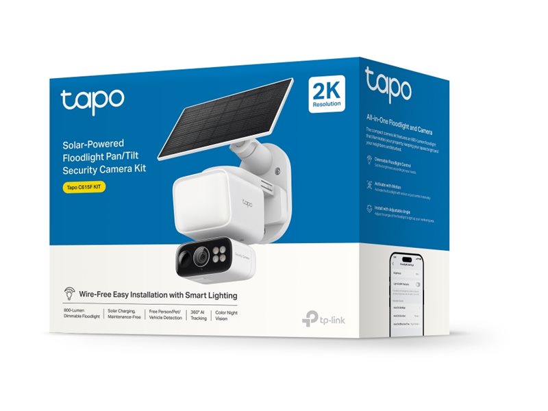 TP-LINK | Tapo C615F KIT | Solar-Powered Floodlight Pan/Tilt Security Camera Kit | 3 MP | F/1.6 | H.264 | MicroSD Card Up to 512 GB