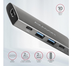 AXAGON | USB-C 10Gbps SPEEDSTER 5in1 hub (rev2.0) | HMC-5G2 | HDMI ports quantity 1