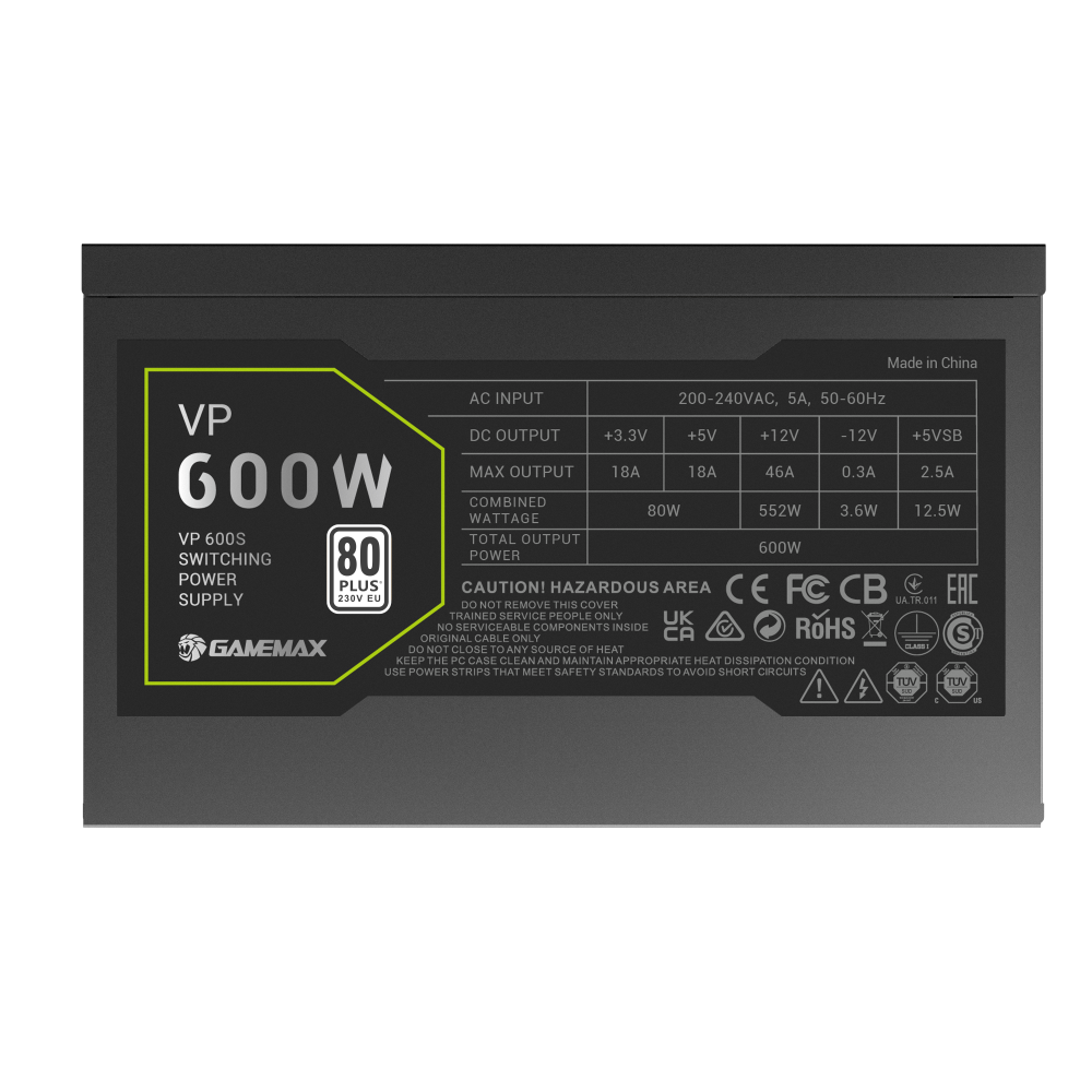 Gamemax PSU | VP 600S | 600 W | Bronze | Non-Modular