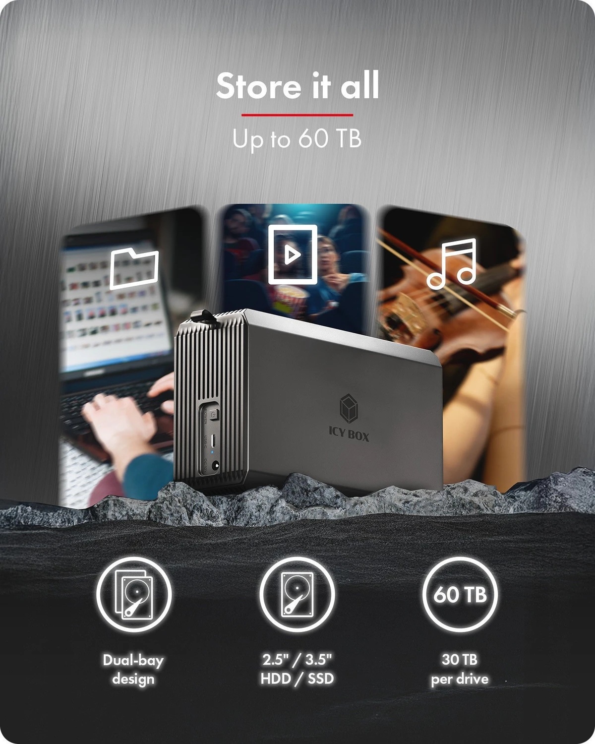 Raidsonic | RAID-System Dual bay, HDD/SSD USB 3.2 (Gen 2) with fan | IB-RD3720-CU3