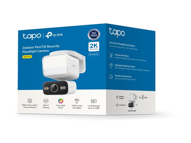 TP-LINK Tapo C710 | Pan/Tilt Security Floodlight Camera | 3 MP | F/2.0 | IP65 | H.264 | microSD up to 512 GB