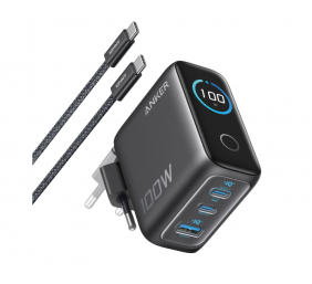 Anker Charger (100W, 3 Ports, Smart Display) with USB-C Cable
