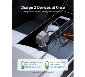 Anker Nano Car Charger (75W, USB-C Port, Built-In Retractable USB-C Cable)