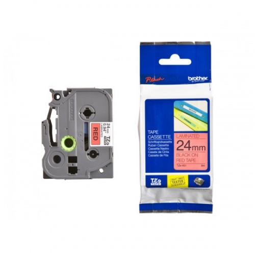 Brother TZe-451 (TZe451) Laminuotos ženklinimo juostos kasetė, Black on Red 24mm, 8m